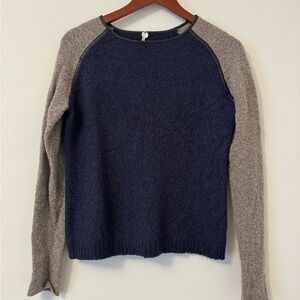 Margaret O'Leary Navy and Gray Crew Neck Sweater With Leather Piping